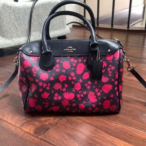 Auth COACH F55466 Dark Navy Pink Black PVC Leather Handbag